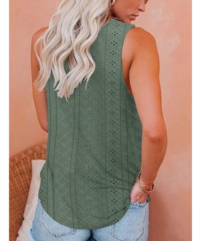 Womens Tank Tops Eyelet Embroidery Crewneck Sleeveless Going Out Casual Summer Basic Loose Shirts 2024 Fashion Clothes Green ...