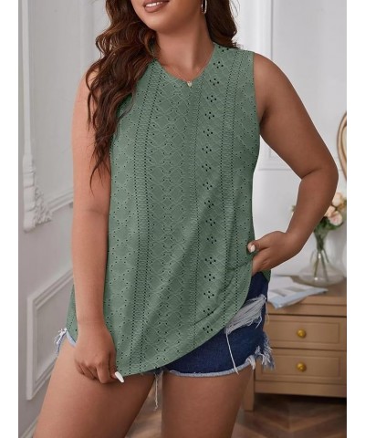 Womens Tank Tops Eyelet Embroidery Crewneck Sleeveless Going Out Casual Summer Basic Loose Shirts 2024 Fashion Clothes Green ...