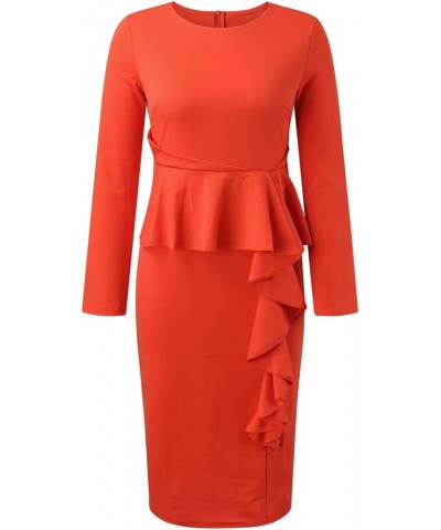 Cocktail Dresses for Women 2023 Plus Size Elegant Bodycon Ruffle Long Sleeve Cocktail Midi Pencil Dress Orange $10.76 Dresses