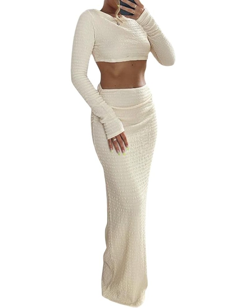 Women 2 Piece Outfits Cutout Backless Long Sleeve Tops and Elastic Split Skirt Summer Streetwear Aesthetic Clothes Apricot $1...