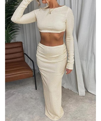 Women 2 Piece Outfits Cutout Backless Long Sleeve Tops and Elastic Split Skirt Summer Streetwear Aesthetic Clothes Apricot $1...