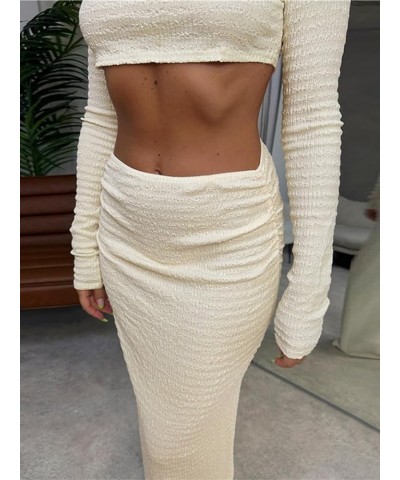 Women 2 Piece Outfits Cutout Backless Long Sleeve Tops and Elastic Split Skirt Summer Streetwear Aesthetic Clothes Apricot $1...