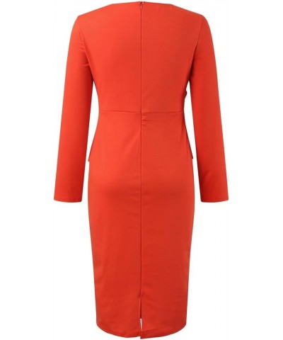 Cocktail Dresses for Women 2023 Plus Size Elegant Bodycon Ruffle Long Sleeve Cocktail Midi Pencil Dress Orange $10.76 Dresses