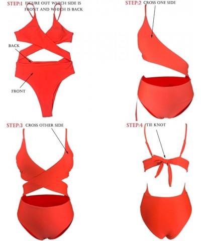 Women's Sexy Criss Cross High Waisted Cut Out One Piece Monokini Swimsuit Cantaloupe-morning Flory $16.10 Swimsuits