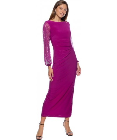 Women's Beaded Sleeve Long Formal Gown- Mother of The Groom Dress Fuchsia $55.10 Dresses