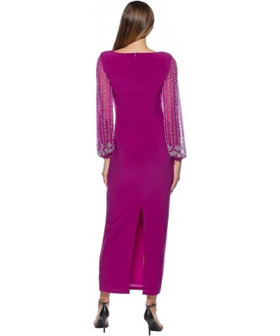 Women's Beaded Sleeve Long Formal Gown- Mother of The Groom Dress Fuchsia $55.10 Dresses