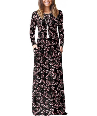 Women's Long Sleeve Loose Plain Maxi Dresses Casual Long Dresses with Pockets Gypsophila Black $23.93 Dresses