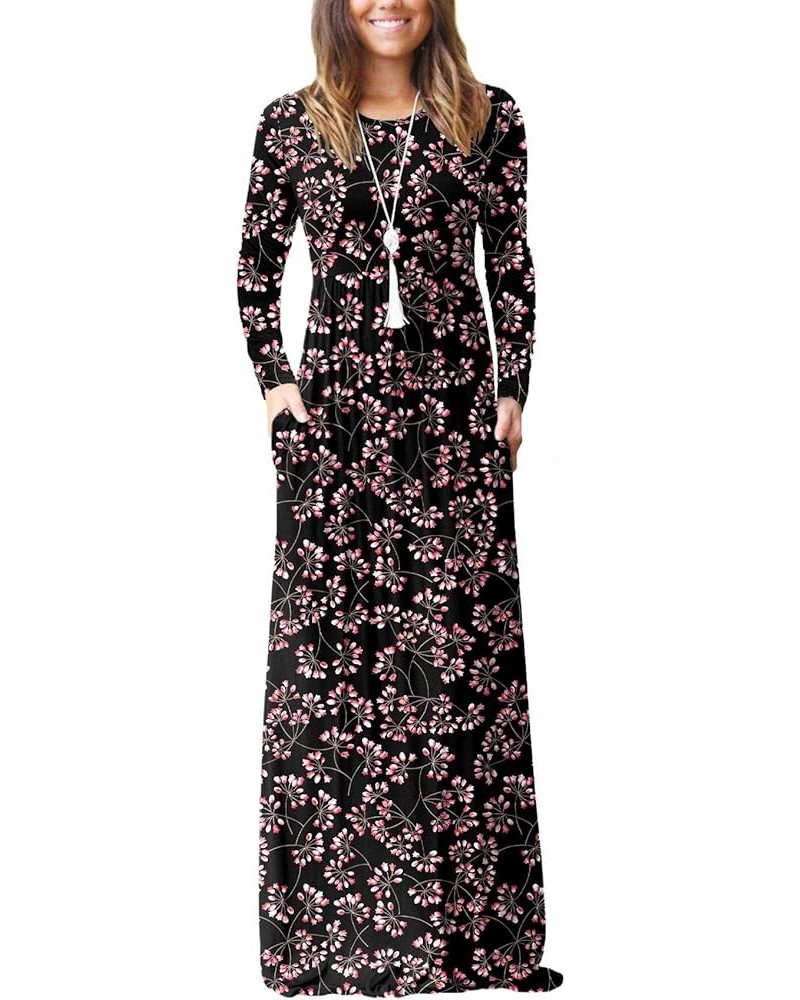 Women's Long Sleeve Loose Plain Maxi Dresses Casual Long Dresses with Pockets Gypsophila Black $23.93 Dresses