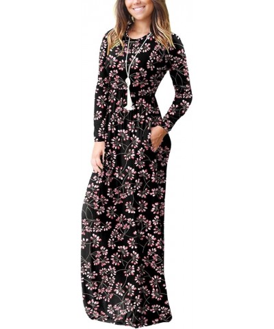 Women's Long Sleeve Loose Plain Maxi Dresses Casual Long Dresses with Pockets Gypsophila Black $23.93 Dresses