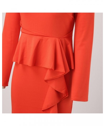 Cocktail Dresses for Women 2023 Plus Size Elegant Bodycon Ruffle Long Sleeve Cocktail Midi Pencil Dress Orange $10.76 Dresses