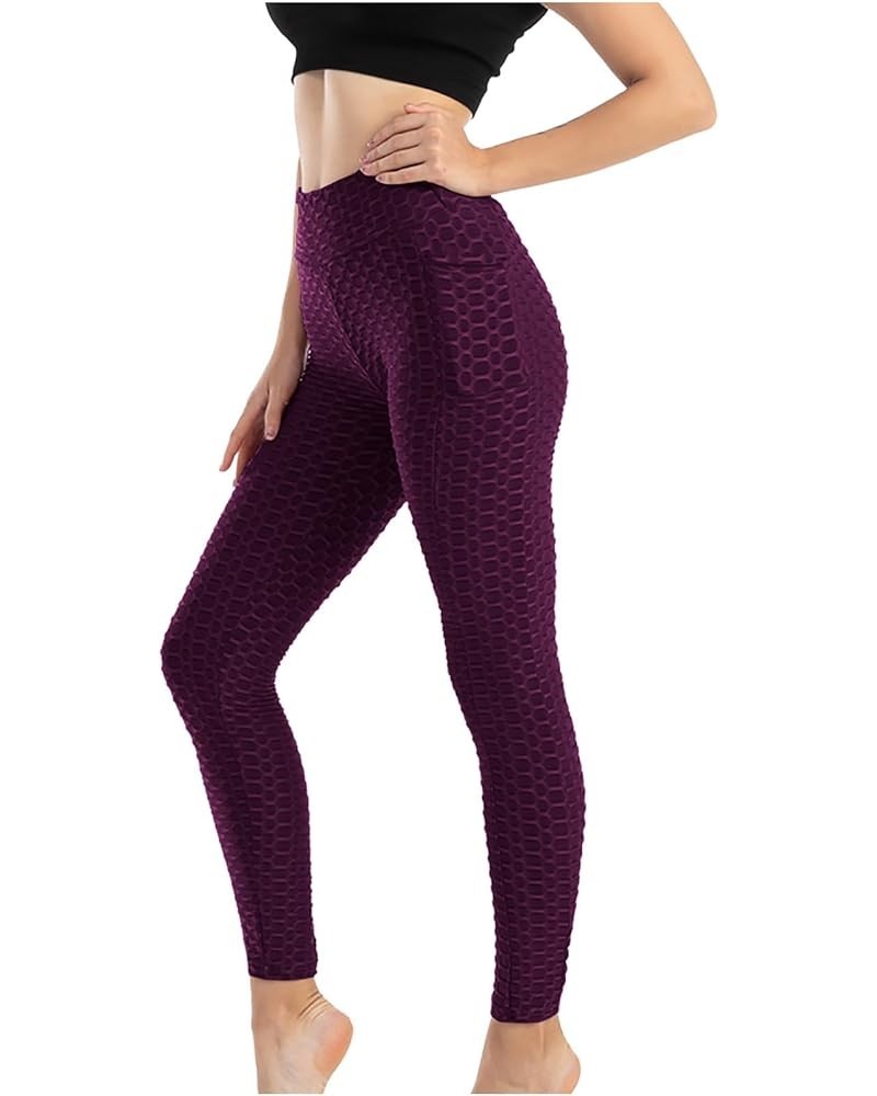 Women's Yoga Leggings Scrunch Ruched Textured Butt Lifting Enhancing High Waisted Push Up Tights Pants with Pockets Purple6 $...