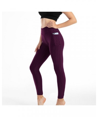 Women's Yoga Leggings Scrunch Ruched Textured Butt Lifting Enhancing High Waisted Push Up Tights Pants with Pockets Purple6 $...