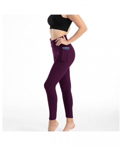 Women's Yoga Leggings Scrunch Ruched Textured Butt Lifting Enhancing High Waisted Push Up Tights Pants with Pockets Purple6 $...