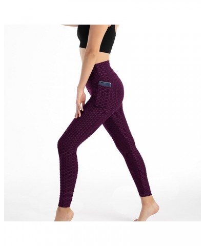 Women's Yoga Leggings Scrunch Ruched Textured Butt Lifting Enhancing High Waisted Push Up Tights Pants with Pockets Purple6 $...