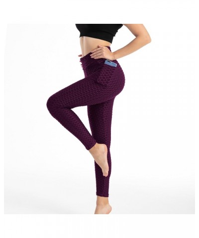 Women's Yoga Leggings Scrunch Ruched Textured Butt Lifting Enhancing High Waisted Push Up Tights Pants with Pockets Purple6 $...