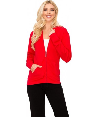 Lightweight Comfy Cotton Casual Active Full Zip-up/Pullover Plain Hoodie Jacket Red $12.74 Jackets