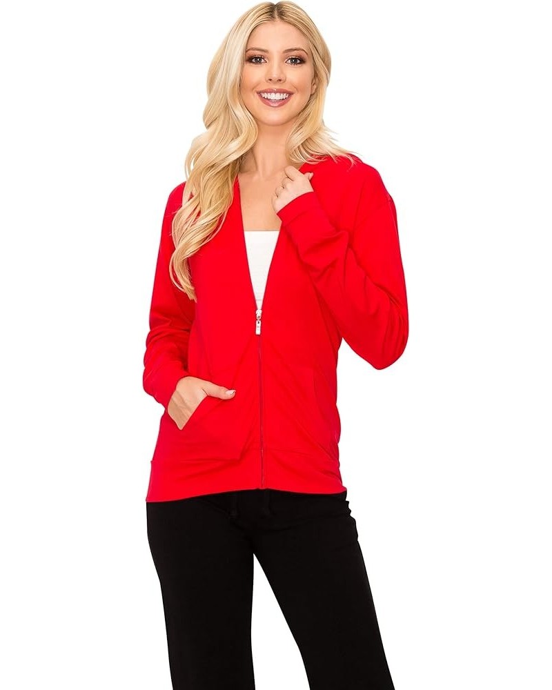 Lightweight Comfy Cotton Casual Active Full Zip-up/Pullover Plain Hoodie Jacket Red $12.74 Jackets