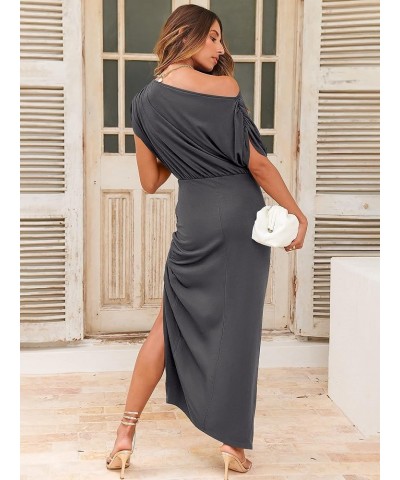 Women's Elegant Off Shoulder High Waist Wrap Formal Dress Evening Party Maxi Bodycon Dress with Slit Dark Gray $16.10 Dresses