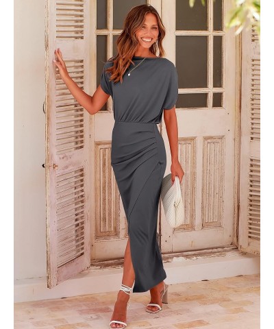 Women's Elegant Off Shoulder High Waist Wrap Formal Dress Evening Party Maxi Bodycon Dress with Slit Dark Gray $16.10 Dresses