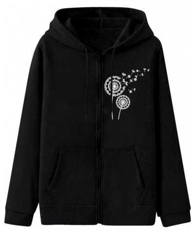 Fall Jacket For Women Trendy Oversized Sweatshirts Teen Girls Trendy y2k Clothes Printed Full Zip Up Hoodies Dandelion-black ...