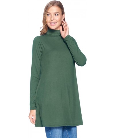 Long Sleeve Solid Mock Neck Pocket Swing Tunic T-Shirt Top (S-3X) Olive $17.35 Tops