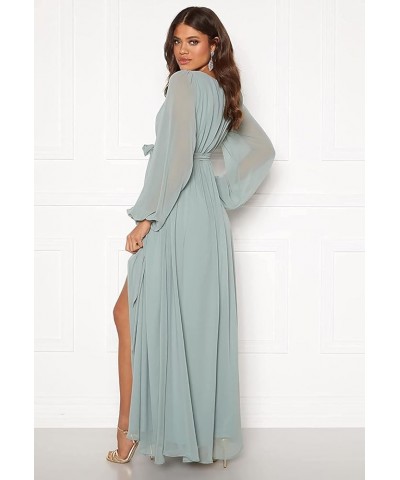 Women's Long Sleeve Bridesmaid Dress with Slit Chiffon Formal Dress Evening Gown Silver $35.39 Dresses