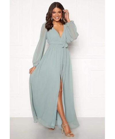 Women's Long Sleeve Bridesmaid Dress with Slit Chiffon Formal Dress Evening Gown Silver $35.39 Dresses