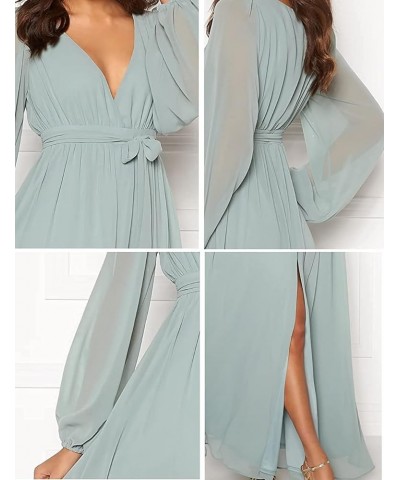 Women's Long Sleeve Bridesmaid Dress with Slit Chiffon Formal Dress Evening Gown Silver $35.39 Dresses