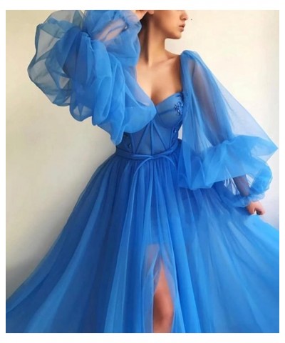 Puffy Sleeve Prom Dress Long Sweetheart Tulle Ball Gown Junior Princess Wedding Formal Evening Gowns with Split Rose Gold $41...