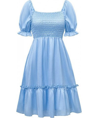 Women's Summer Short Puff Sleeve Smocked Dress Ruffle Tiered A Line Swing Dresses Light Blue $13.24 Dresses