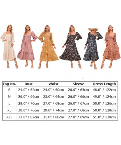 Women Boho Floral Print Square Neck Long Sleeve A Line Smocked Dress Flounce Shirred Ruffle Maternity Flowy Maxi Dress Navy B...