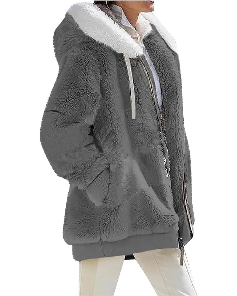 Winter Coats For Women,Long Sleeve Fleece Zip Up Hoodies Jackets Casual Baggy Warm Cozy Plus Size Faux Fur Coats A Dark Gray ...