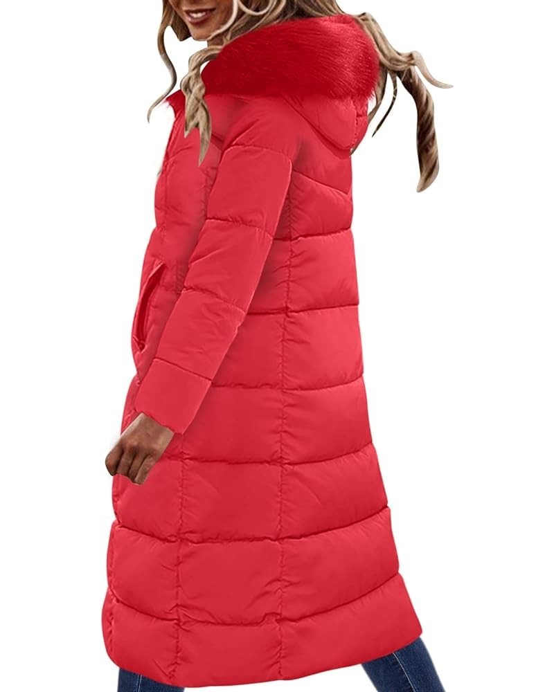 Winter Jackets for Women 2023 Cute Long Quilt Pullover with Hood Faux Fur Plus Size Cardigan with Pockets Qa131-red $46.97 Ja...