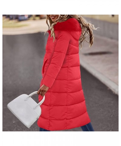 Winter Jackets for Women 2023 Cute Long Quilt Pullover with Hood Faux Fur Plus Size Cardigan with Pockets Qa131-red $46.97 Ja...