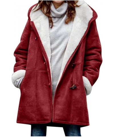 Light Weight Jackets For Women Casual For Fall Horn Button Sherpa Lined Outerwear Trendy Solid Hooded Suede Zip Up Coat A01wi...