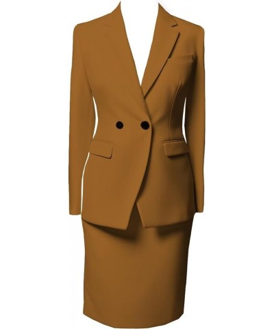 Women's Business Suit 2 Pieces Solid Blazer Jacket and Skirt Set for Office Work Brown $34.78 Suits