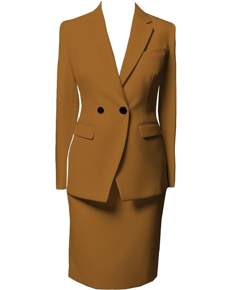 Women's Business Suit 2 Pieces Solid Blazer Jacket and Skirt Set for Office Work Brown $34.78 Suits