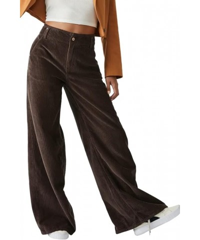 Women's Corduroy High Waist Wide Leg Pants Velvet Flare Casual Bell Bottom Trousers with Pockets Coffee $23.03 Pants