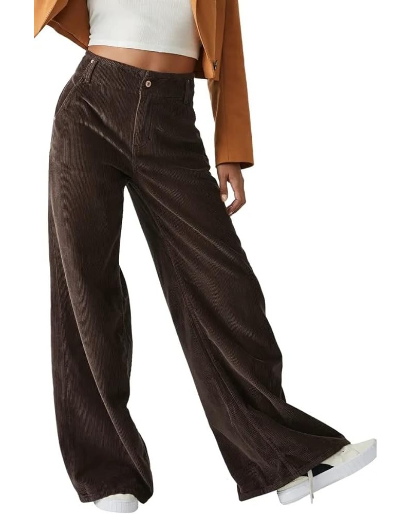 Women's Corduroy High Waist Wide Leg Pants Velvet Flare Casual Bell Bottom Trousers with Pockets Coffee $23.03 Pants