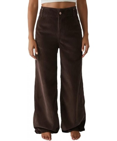 Women's Corduroy High Waist Wide Leg Pants Velvet Flare Casual Bell Bottom Trousers with Pockets Coffee $23.03 Pants