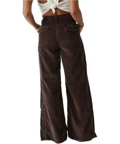 Women's Corduroy High Waist Wide Leg Pants Velvet Flare Casual Bell Bottom Trousers with Pockets Coffee $23.03 Pants