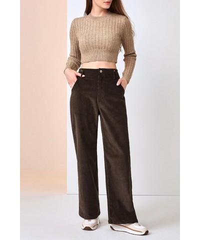 Women's Corduroy High Waist Wide Leg Pants Velvet Flare Casual Bell Bottom Trousers with Pockets Coffee $23.03 Pants