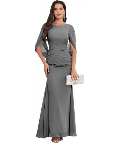 Mermaid Cape Sleeve Mother of The Bride Dresses Long Chiffon Mother of The Groom Dresses for Wedding Grey $41.59 Dresses