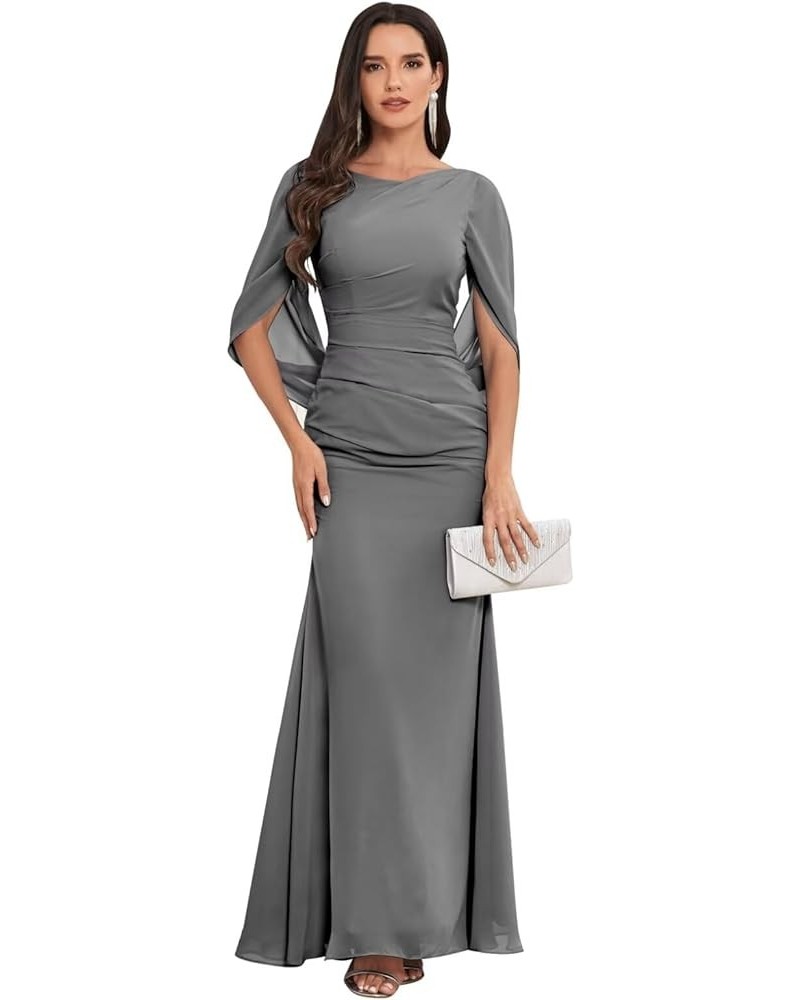 Mermaid Cape Sleeve Mother of The Bride Dresses Long Chiffon Mother of The Groom Dresses for Wedding Grey $41.59 Dresses