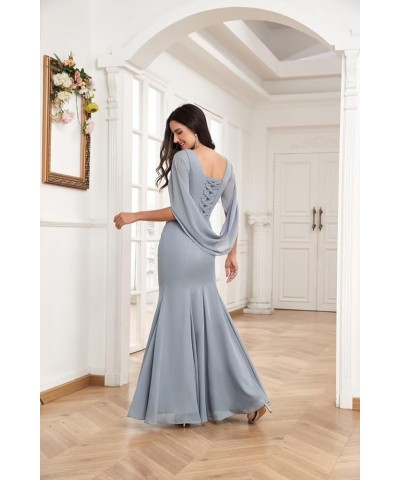 Mermaid Cape Sleeve Mother of The Bride Dresses Long Chiffon Mother of The Groom Dresses for Wedding Grey $41.59 Dresses