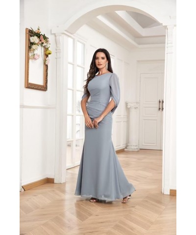 Mermaid Cape Sleeve Mother of The Bride Dresses Long Chiffon Mother of The Groom Dresses for Wedding Grey $41.59 Dresses