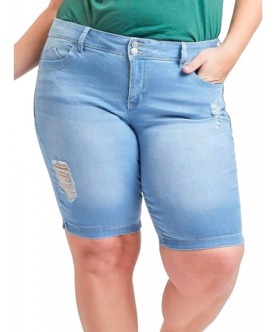 Womens Women's Plus Size 2-Button Bermuda Shorts with Side SlitShorts L2660 Light Blue Rips $12.43 Shorts