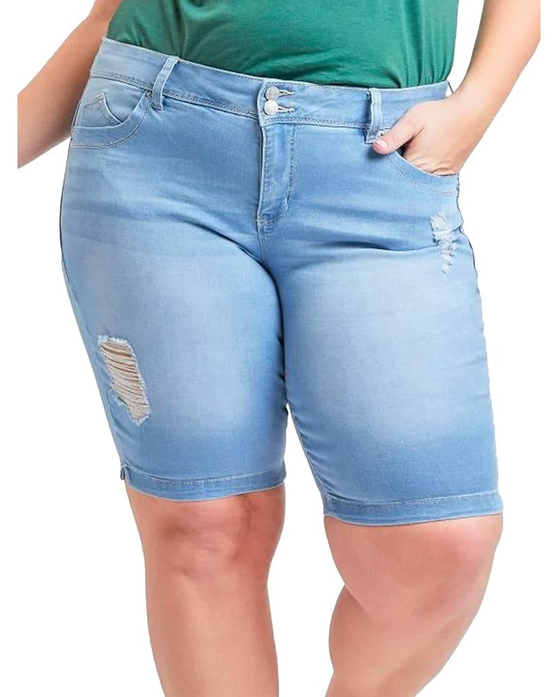 Womens Women's Plus Size 2-Button Bermuda Shorts with Side SlitShorts L2660 Light Blue Rips $12.43 Shorts