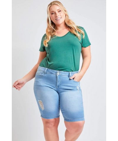 Womens Women's Plus Size 2-Button Bermuda Shorts with Side SlitShorts L2660 Light Blue Rips $12.43 Shorts