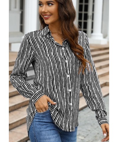 Womens Long Sleeve Button Down Shirts Dressy Casual Tops Work Blouses B01 White Stripes $13.20 Blouses